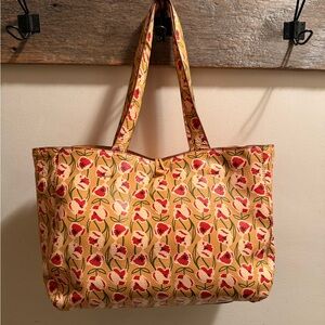 Vera Bradley Womens Premium Cow Hide Leather Hathaway Tote Curly Tulips NWOT